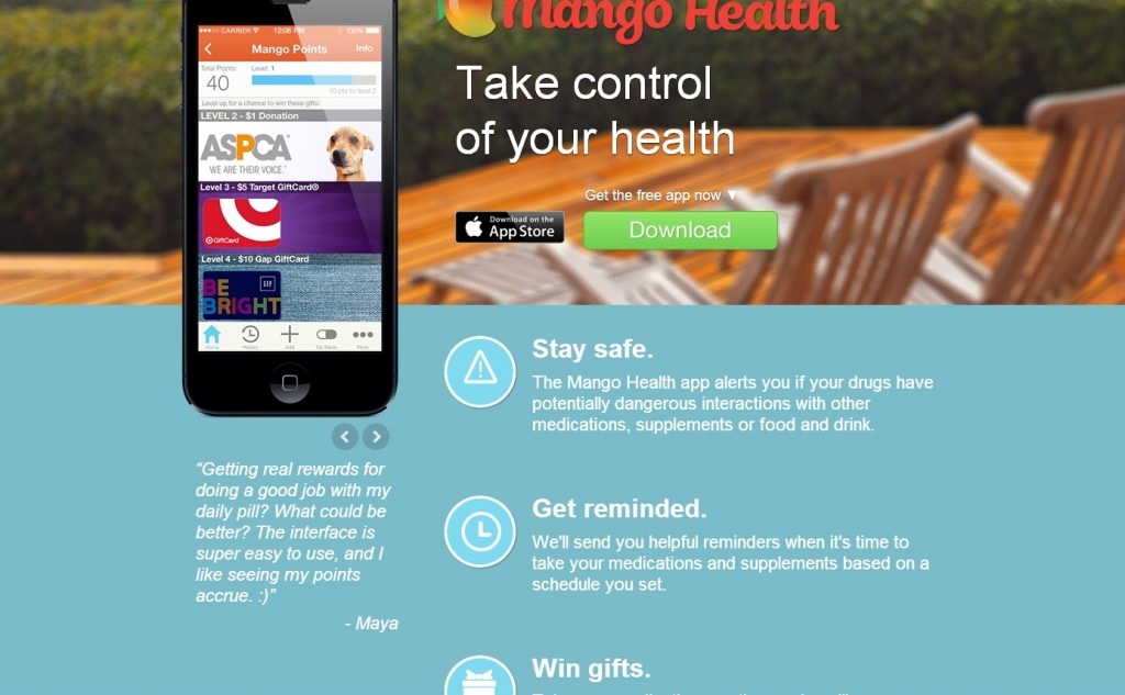 Фрагмент интерфейса сайта Mango Health