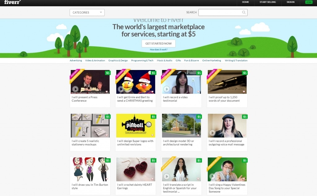 Фрагмент интерфейса сайта Fiverr