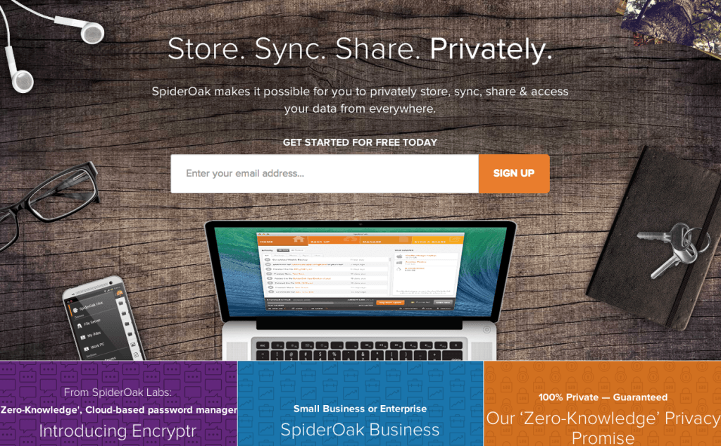 Фрагмент интерфейса сайта SpiderOak.