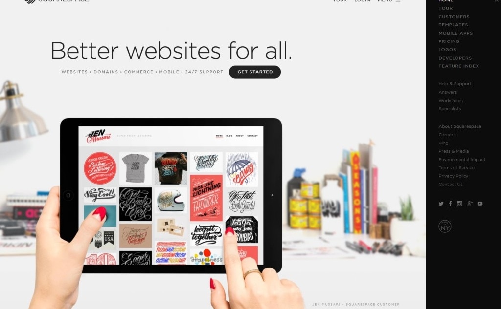 Фрагмент интерфейса сайта Squarespace