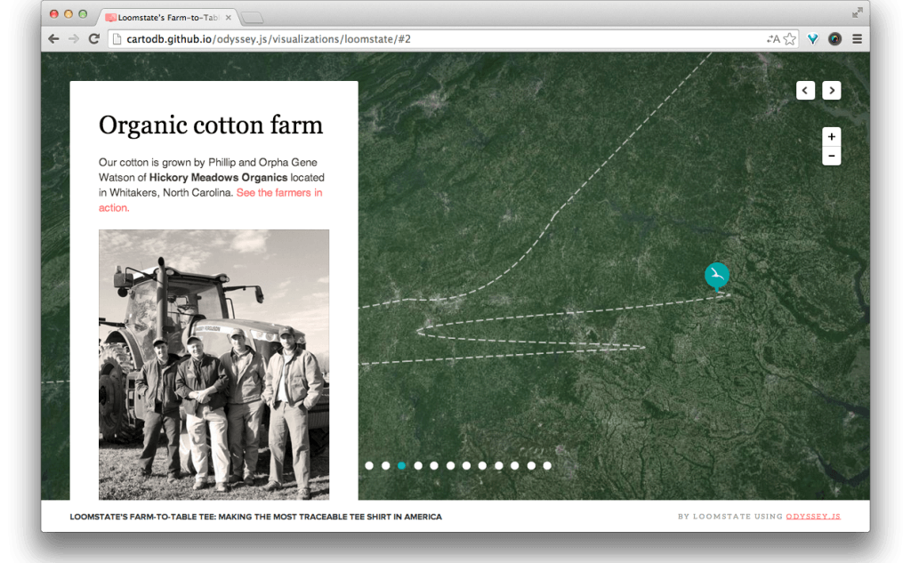 Карта создания футболок Loomstate, используя сервис Odyssey.js.