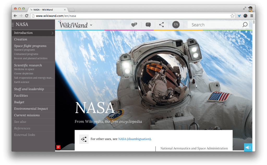 Фрагмент интерфейса сайта WikiWand.