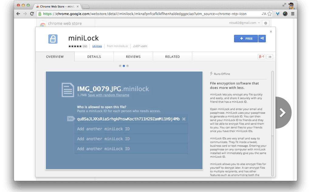 Фрагмент интерфейса приложения miniLock.