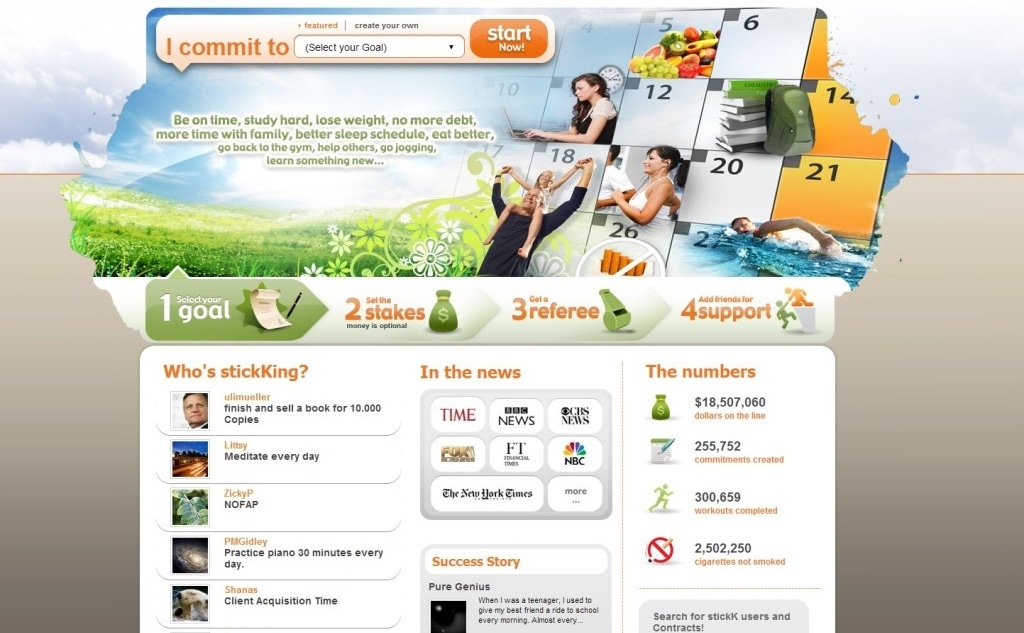 Фрагмент интерфейса сайта StickK