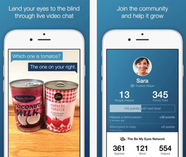 Фрагмент интерфейса приложения Be My Eyes для iOS.