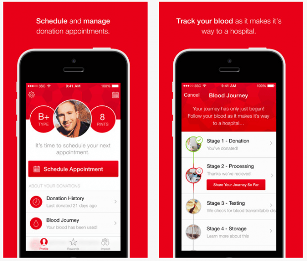 Фрагмент приложения Blood Donor для iOS.