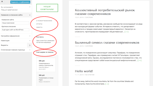 Экран настроек темы Grassroots - секция настройки виджетов