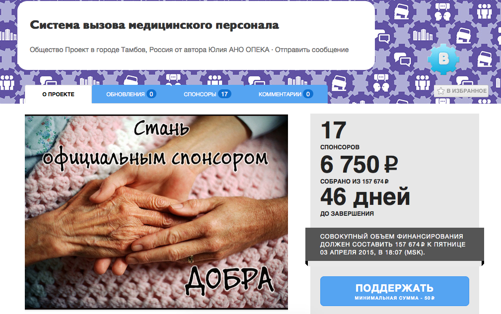 Кампания по сбору средств на систему вызова медицинского персонала
