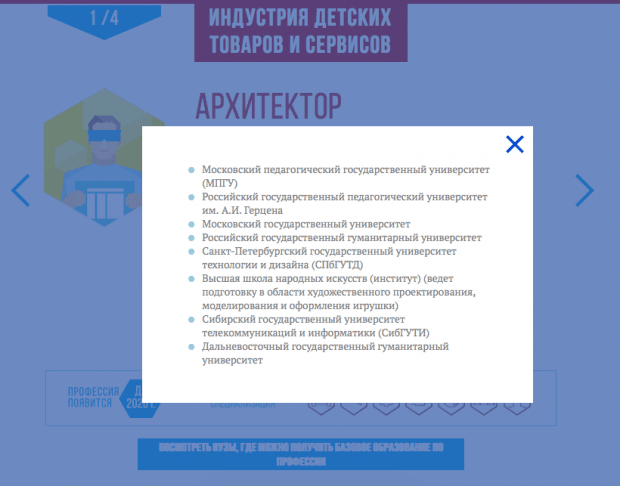 Фрагмент сайта Атлас новых профессии.