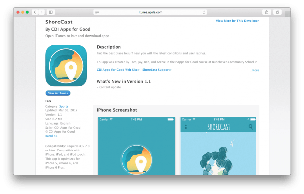 Фрагмент приложение ShoreCast для iOS.