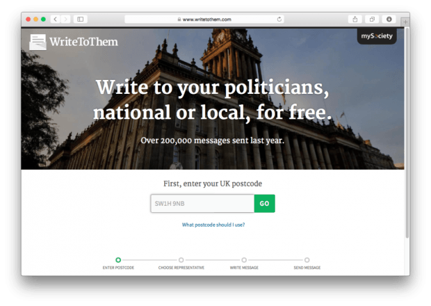 Фрагмент сайта Writetothem.