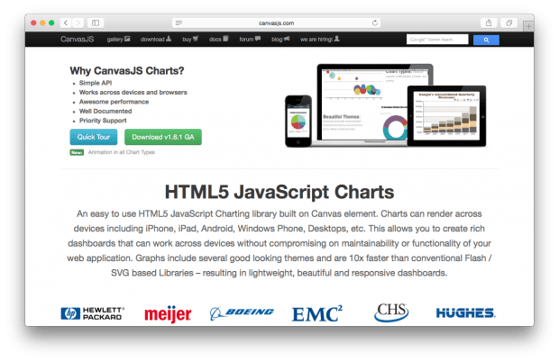 Фрагмент сайта Canvasjs.