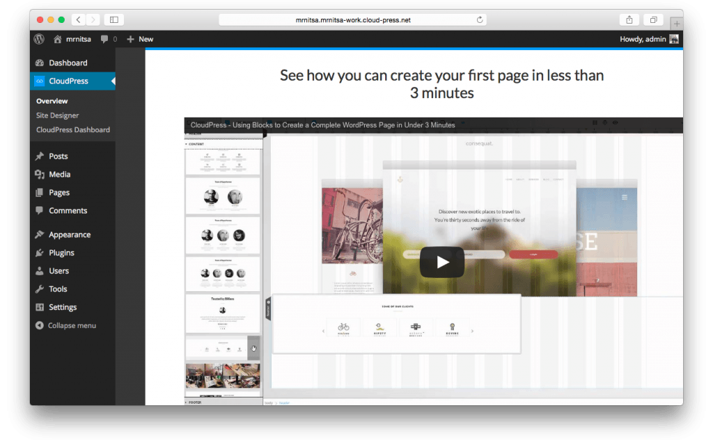 Фрагмент сайта Cloudpress.