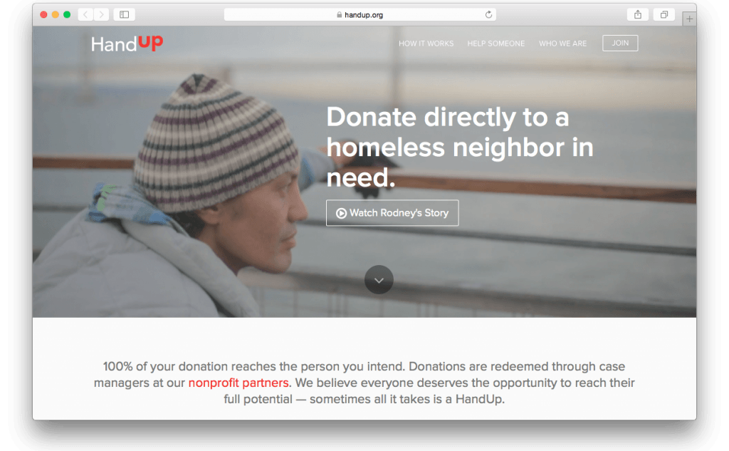 Фрагмент сайта HandUp.