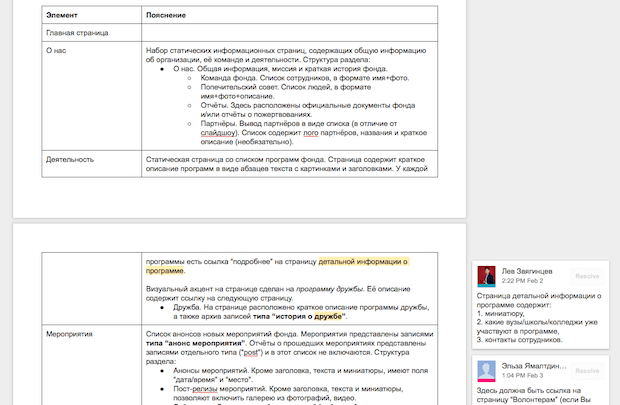 План-проект по разработке структуры сайта (фрагмент)