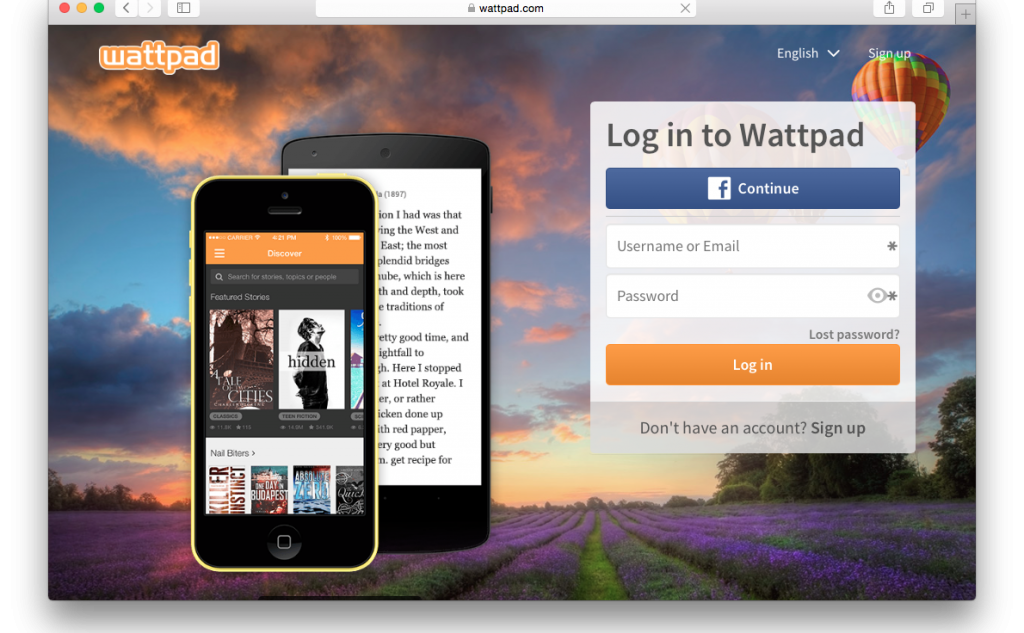 Фрагмент сайта Wattpad.