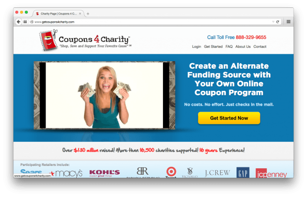 Фрагмент сайта Coupons 4 Charity.