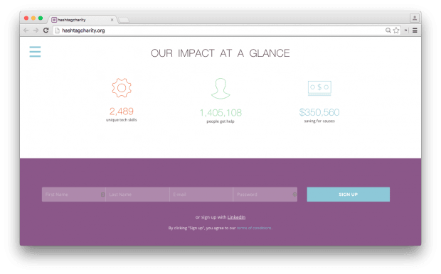 Фрагмент сайта HashtagCharity.
