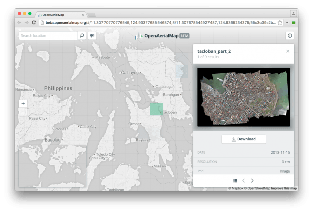 Фрагмент сайта OpenAerialMap.