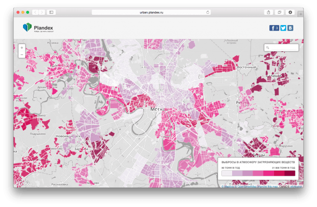 Интерактивная карта загрязнения воздуха в Москве.