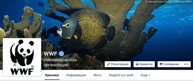 Фрагмент верифицированной страницы WWF в Facebook.