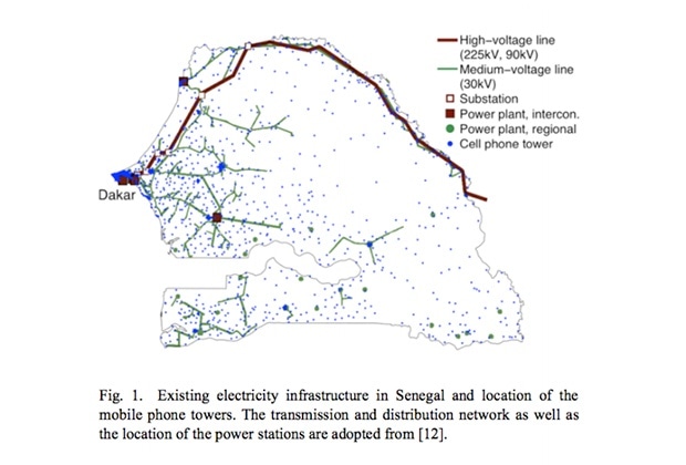Инфраструктура электроэнергии и расположение базовых станций в Сенегале. Изображение: nextgov.com