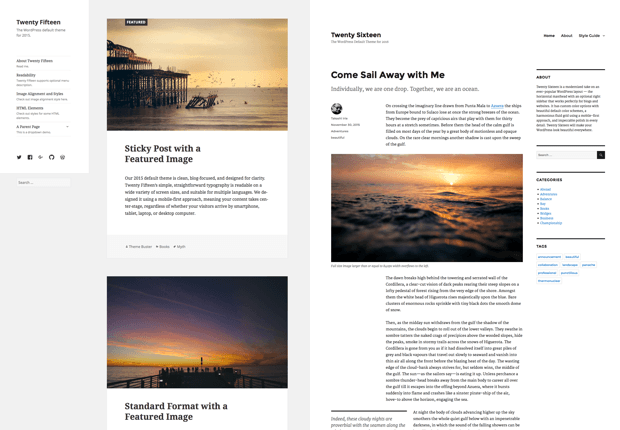 Темы оформления Tventyfithteen Twentysixteen