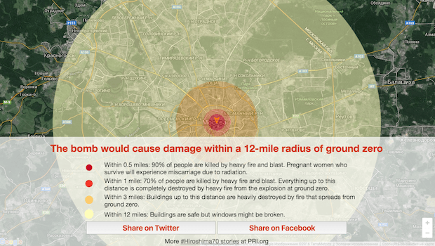 Игра в Хиросиму: какую территорию вашего родного города затронул бы взрыв?