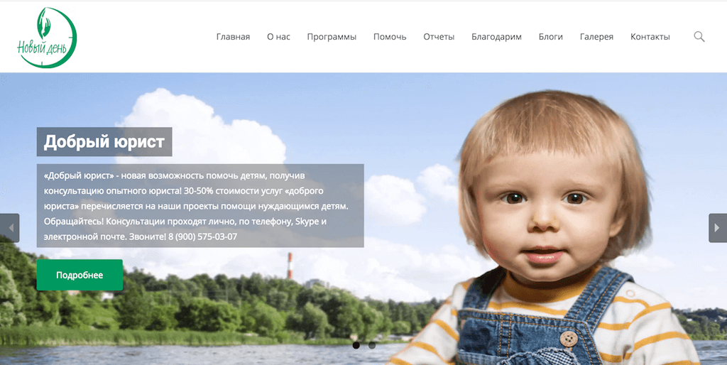 Илья Черепанов и его коллега Владимир Маленко из молодой веб-студии Unicron – помогли благотворительной организации «Новый День» перенести сайт и устранили возникшие после обновления неполадки. Фрагмент сайта организации.