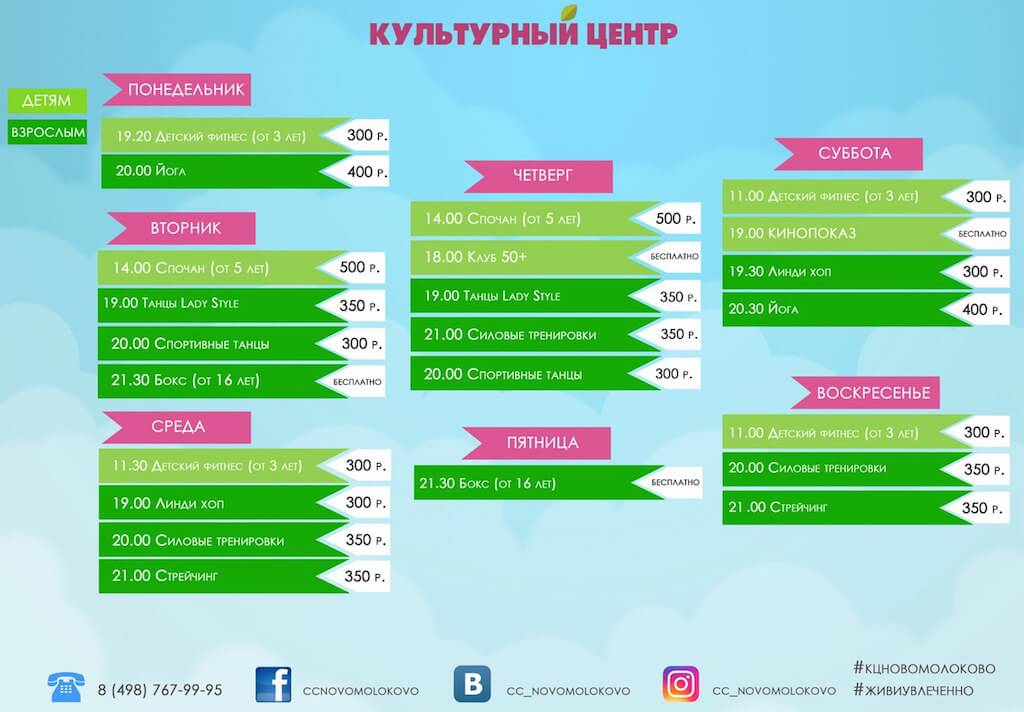 Программа мероприятий в одном из центров, созданных по технологии ЦПУ. Фото: фрагмент Культурный центр в Ново-Молоково ВКонтакте.