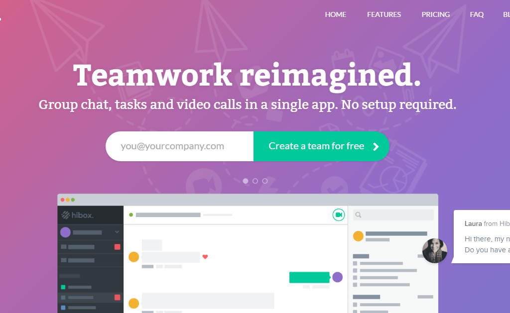 С помощью мессенджера удобно вести рабочую переписку. В программе вы можете объединить разных людей вашей команды, создать отдельный чат для волонтеров, дизайнеров, фотографов. Фото: фрагмент сайта www.hibox.co