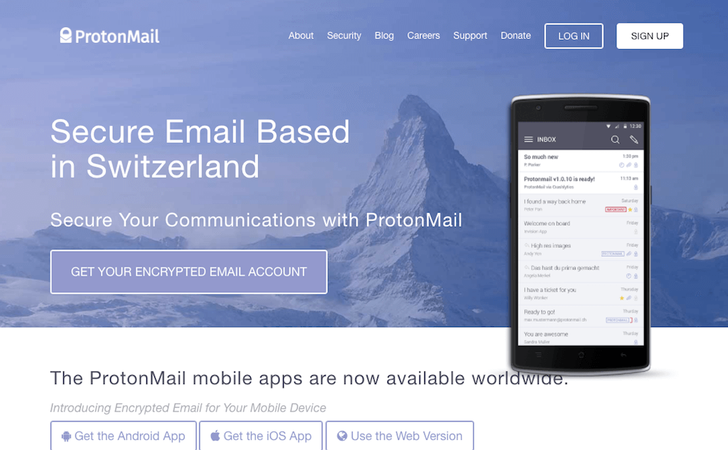 Кроме вас и получателя письма, никто не сможет прочитать письма, созданные на сервисе ProtonMail. Фото: фрагмент сайта protonmail.com