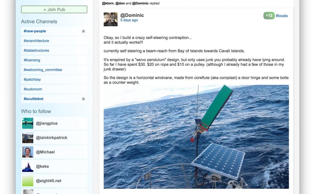 Безопасность переписки обеспечивается с помощью шифрования. Чтобы отправить кому-либо сообщение, нужно записать его в своем дневнике, который будет храниться на вашем компьютере. Изображение с сайта www.scuttlebutt.nz