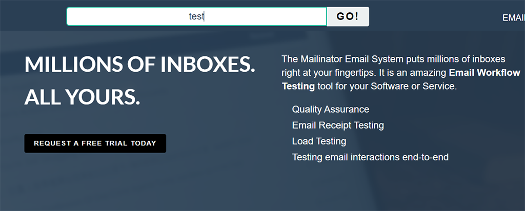 Mailinator работает без пароля. Скриншот с сайта mailinator.com