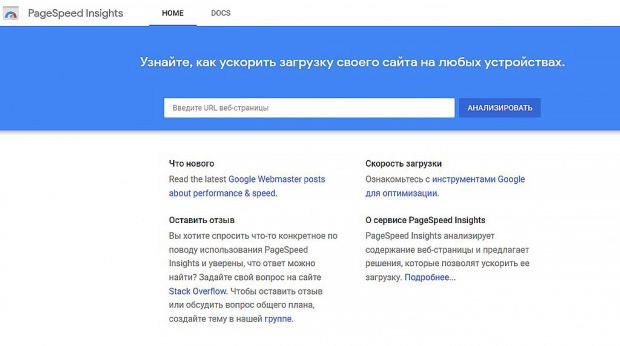 Сервис Page Speed Insights от Google предназначен для проверки скорости загрузки страниц сайта. Скриншот экрана установки.