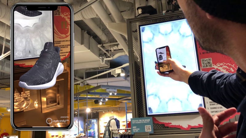 Флагманский магазин Adidas в Париже запустил активность с использованием дополненной реальности, чтобы привлечь внимание к переработке пластика.