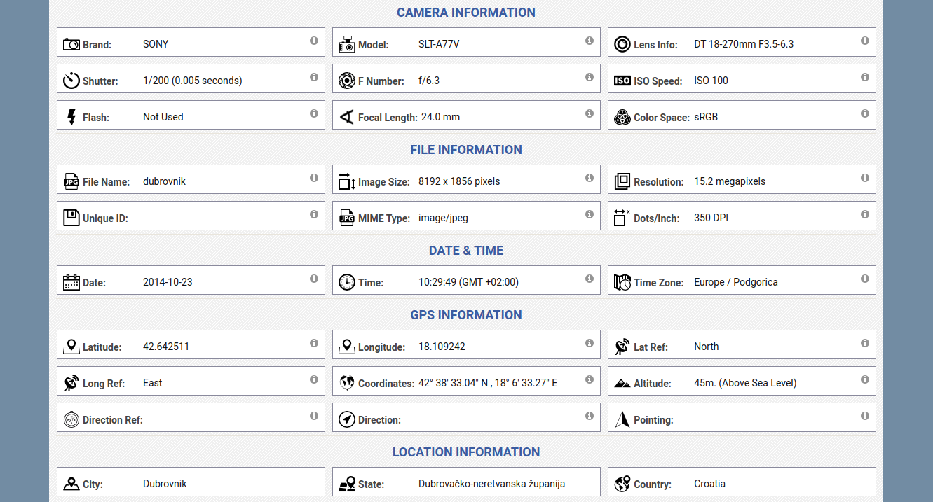 Данные фото EXIF