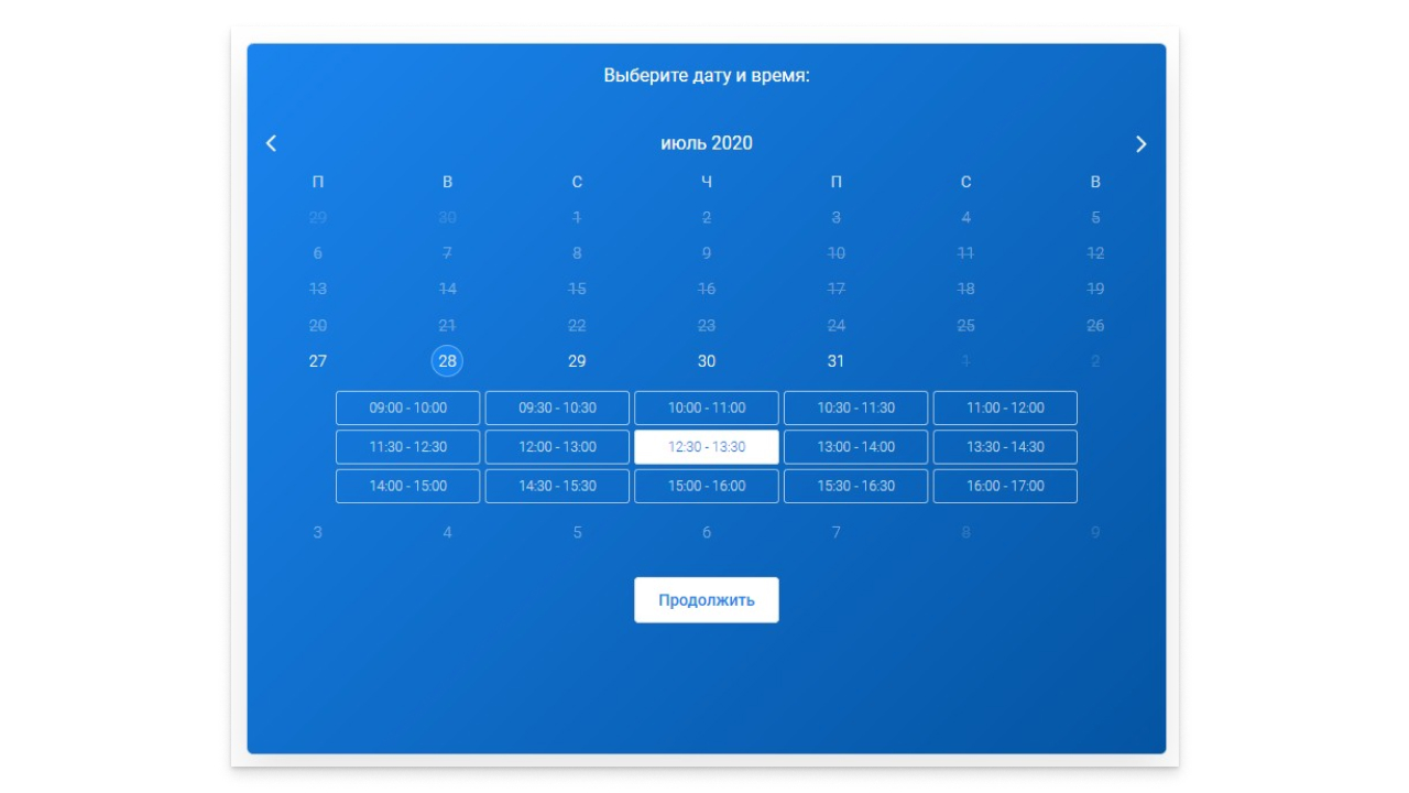 Скриншот формы бронирования плагина Amelia
