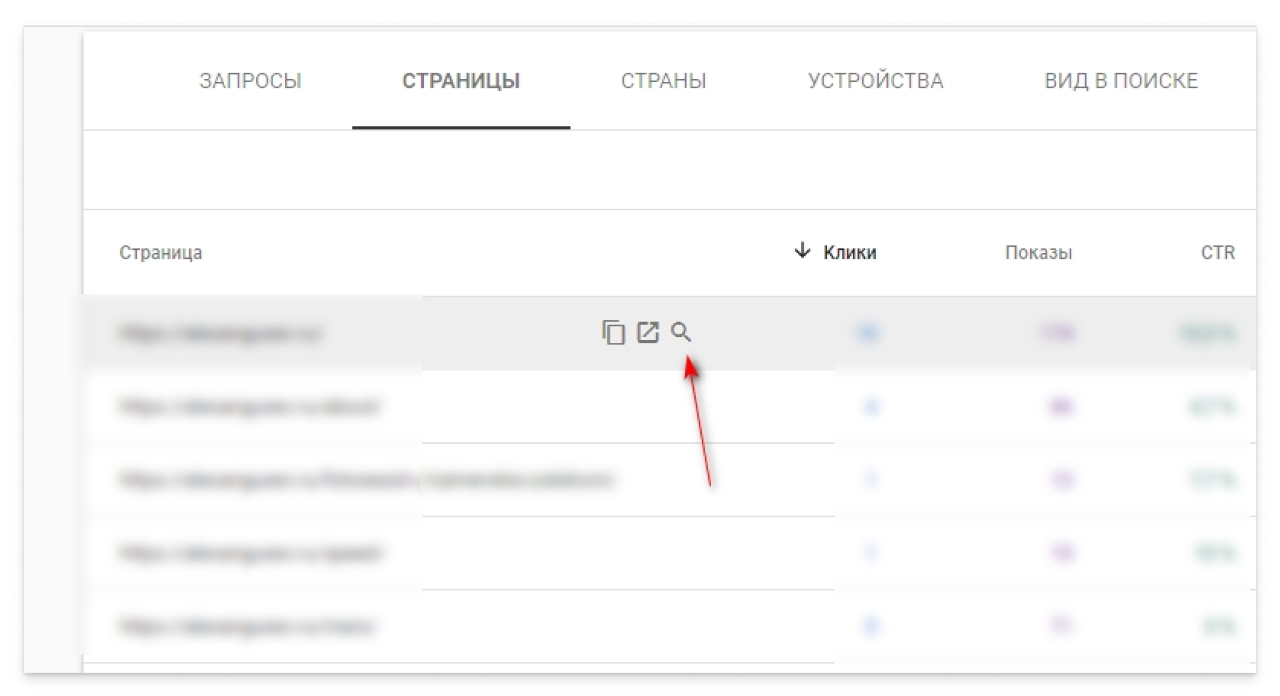 Скриншот раздела эффективности показа страниц в поиске