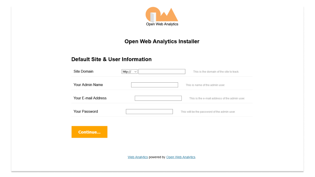 Скриншот настроек учётной записи в Open Web Analytics