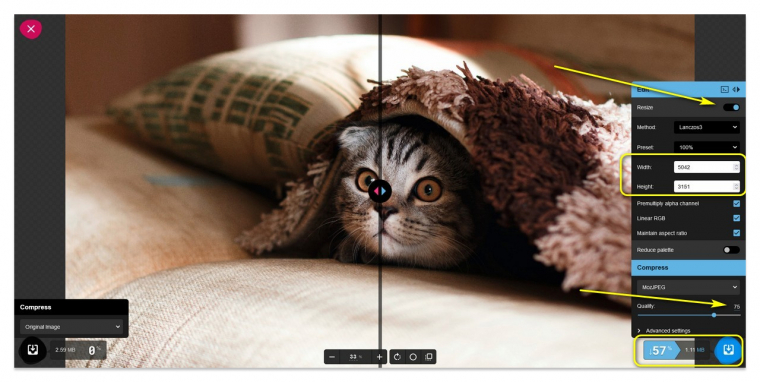 Изображение: настройки оптимизации в сервисе squoosh.app