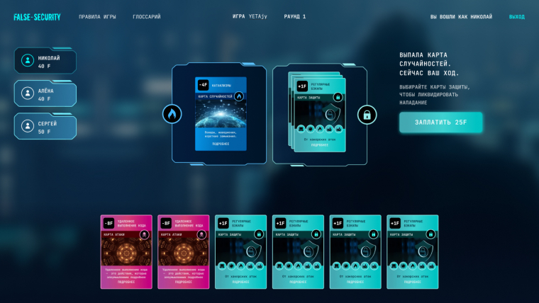 Поле пользователя в игре «Ложного чувства безопасности» при выпадении карты случайности.