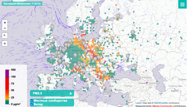 Карта Sensor.community.