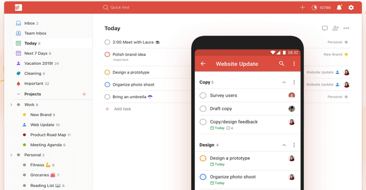 Скриншот: приложение ToDoist.
