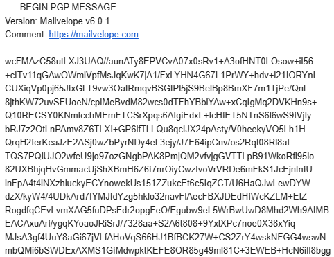 Так выглядит зашифрованное PGP сообщение